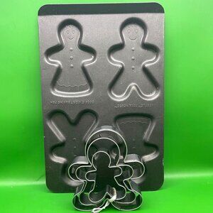 Vintage Nestle Toll House Gingerbread Man Cookie Pan Mold & 3 Cutters Baking Set